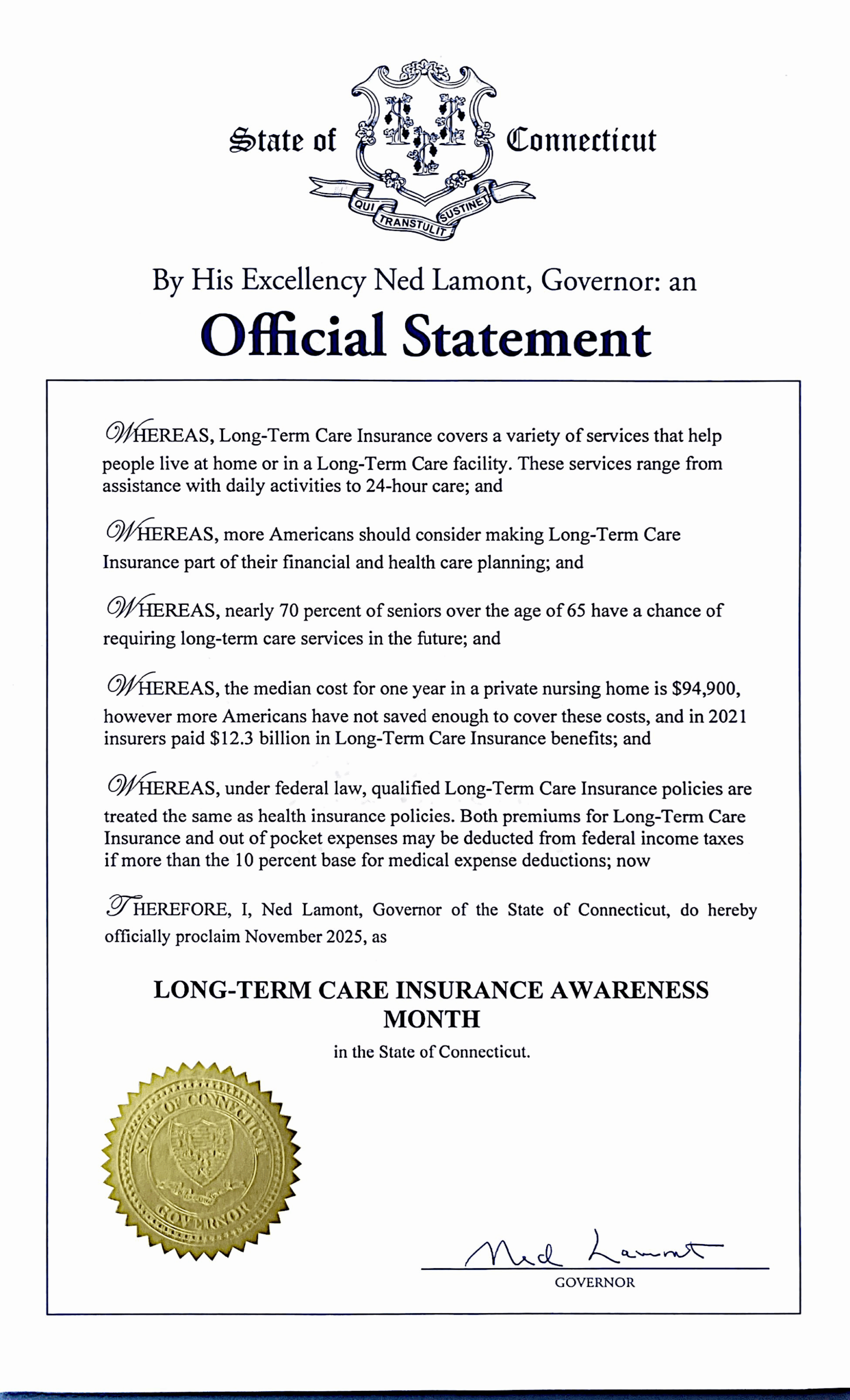 View Governor Ned Lamont's Official Statement - Nov 2025